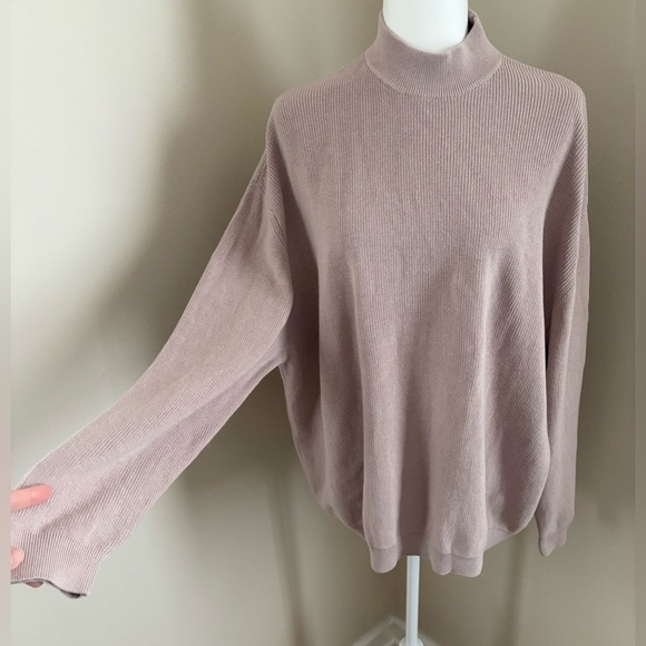 ASOS Light Pink/Gray Oversized Relaxed Ribbed Cotton Mock Neck Sweater - Picture 1 of 11